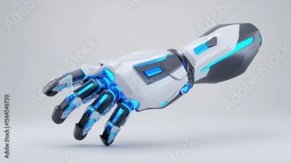 Obraz Futuristic robotic hand with glowing blue accents