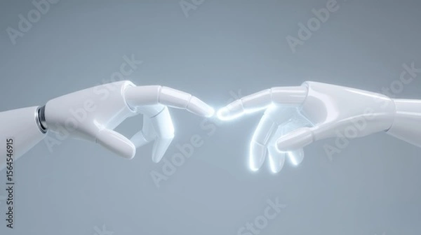 Obraz Futuristic robot hands reaching towards each other