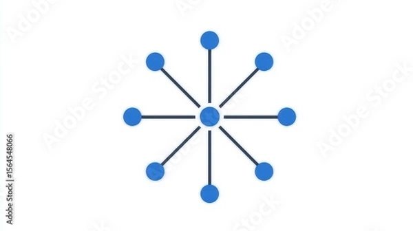Obraz Blue dots connected by lines radiate from a central blue dot, forming a simple network or hub-and-spoke diagram on a white background.