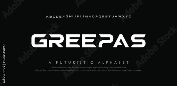 Fototapeta Futuristic Digital Sport Font – Modern Tech Alphabet with Electronic, Abstract, and Speed Style Typeface, a futuristic creative font. vector illustration