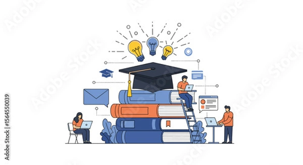 Fototapeta Students learning new skills through online courses and digital education platforms