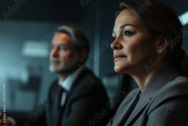 Obraz AI-generated illustration shows two business professionals discussing a proposal in an office.