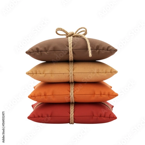 Fototapeta Stack of four colorful pillows tied together with rope isolated on transparent background