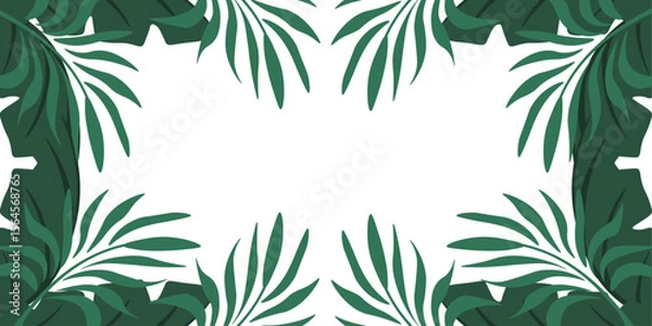 Fototapeta Summer Frame. Palm Leaves Frame template design. Vector illustration of Palm tree Leaves Frame isolated transparent background. Pefect Summer sale banner card postcard cover. EPS 10