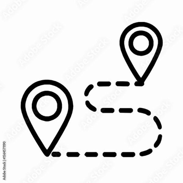 Obraz Simple illustration of a route map featuring two location markers connected by a dashed line