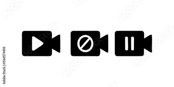 Obraz Video Camera Icon Set Play Stop and Pause Symbols for User Interface Design Applications