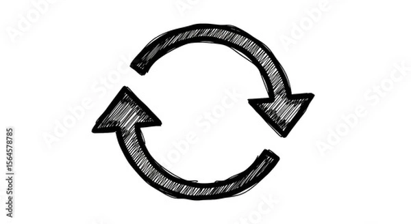 Fototapeta White Scribbled Arrows Forming A Continuous Cycle On Black Background Isolated Transparent Background