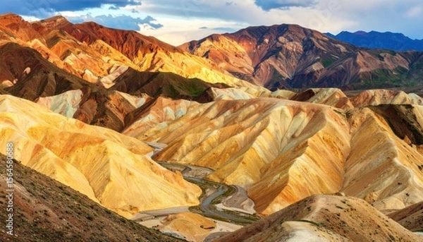 Obraz Aerial View Of Colorful Mountain Range With Dramatic Lighting and Scenic Valley