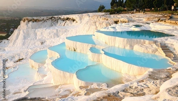 Obraz Aerial View Of Pamukkale Travertine Pools In Turkey Showing Thermal Terraces And Turquoise Water