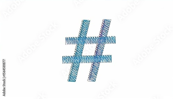Obraz Blue Pixelated Hashtag Symbol Against White Background Digital Graphic Design Element