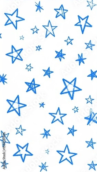 Obraz Blue Star Pattern on White Background Abstract Design with Doodle Style and Decorative Elements