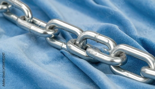 Obraz Close Up Of Silver Metal Chain Links On A Blue Textured Background
