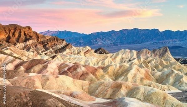 Obraz Colorful Badlands Landscape At Sunrise With Mountain Range In Background