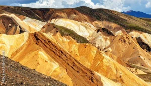 Obraz Colorful Layered Mountain Landscape Under Cloudy Sky Depicting Geology and Earth Formation