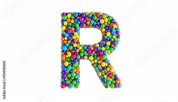 Obraz Colorful Letter R Made Of Small Round Spheres Against White Background