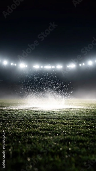 Obraz Dramatic View Of Illuminated Stadium Field At Night With Green Grass And Intense Lighting