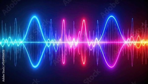 Obraz Dynamic Digital Soundwave Representation with Blue Red and Orange Hues on Black Background