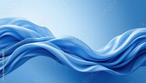 Fototapeta Soft Blue Waves of Silk Fabric Flowing Gracefully Across a Smooth Background Ideal for Modern Design and Artistic Themes in Various Contexts