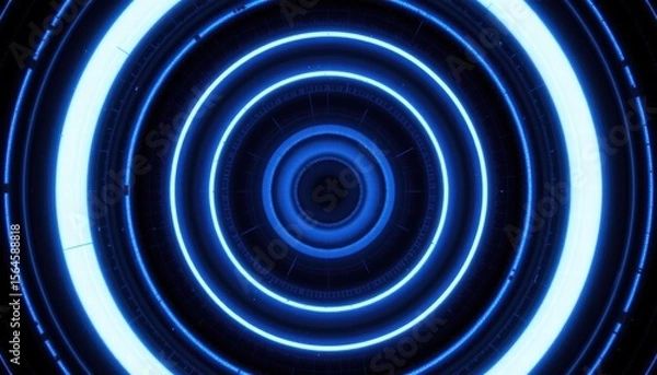 Fototapeta Abstract futuristic blue circular pattern with glowing rings forming a hypnotic tunnel effect, perfect for modern technology backgrounds and designs