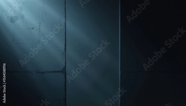 Fototapeta Dimly Lit Room With Shadows and Light Beams Creating a Dramatic Atmosphere and Highlighting Textured Surfaces on Dark Walls