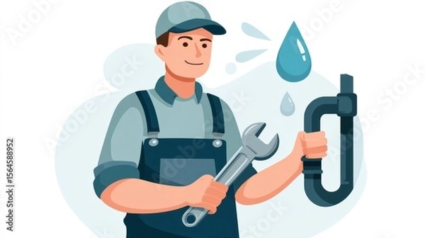 Obraz Plumber repairing a dripping pipe.  Friendly worker