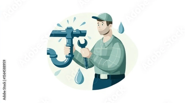 Obraz Plumber fixing a leaky pipe