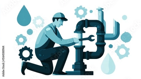 Obraz Plumber fixing a pipe system