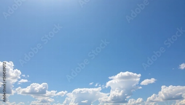 Fototapeta Bright Blue Sky with White Fluffy Clouds on a Sunny Day, Perfect for Nature and Weather Themes, Breathtaking Atmosphere Captured in Daylight