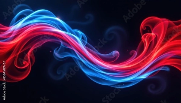Fototapeta Colorful Swirling Wisps of Blue and Red Smoke on a Dark Background Creating an Ethereal Abstract Visual Effect