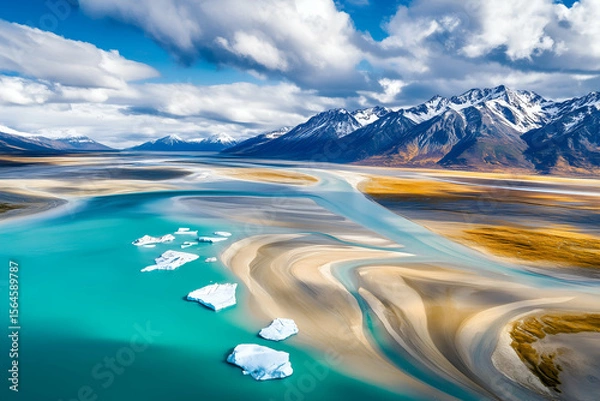 Obraz panoramic nature background of a remote mountain valley with a glacial lake