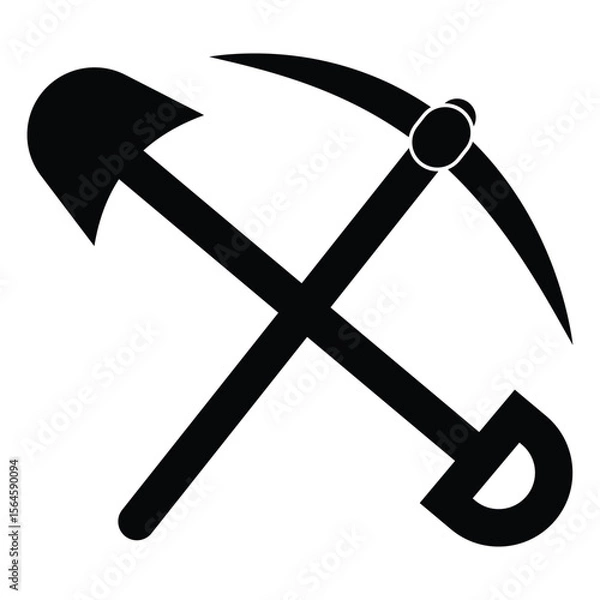 Fototapeta Crossed pickaxe and shovel icon. Simple pickax and excavation, digging silhouette symbol website graphic design. Pickaxe icons web site on white background. Vector image.