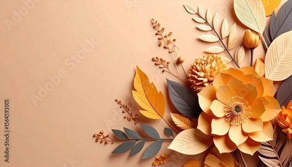 Obraz Vibrant paper flowers arrangement studio digital art minimalist design top view creative crafting ideas