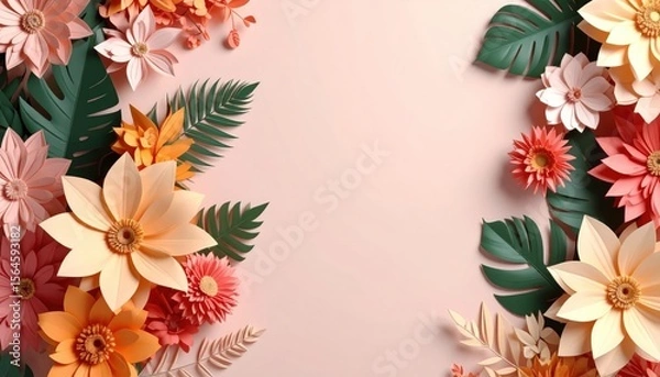Obraz Colorful paper flowers arrangement studio digital art minimalist close-up creativity