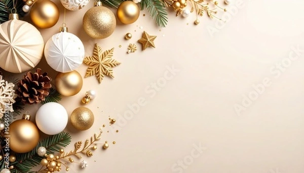 Obraz Festive holiday decorations elegant arrangements image of christmas ornaments luxurious atmosphere top-down view seasonal celebration