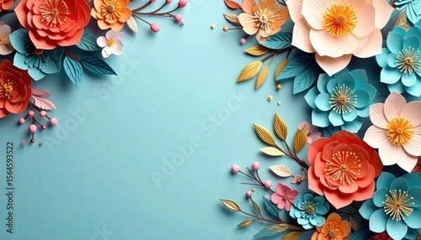 Obraz Vibrant floral arrangement creative studio digital art colorful background close-up view paper craft design for nature enthusiasts