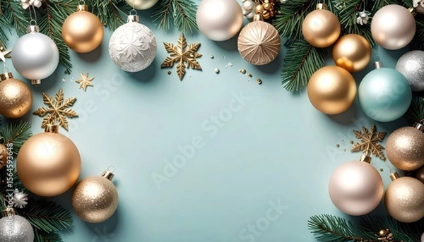 Obraz Festive holiday decoration arrangement christmas celebration image composition modern aesthetic overhead view seasonal cheer