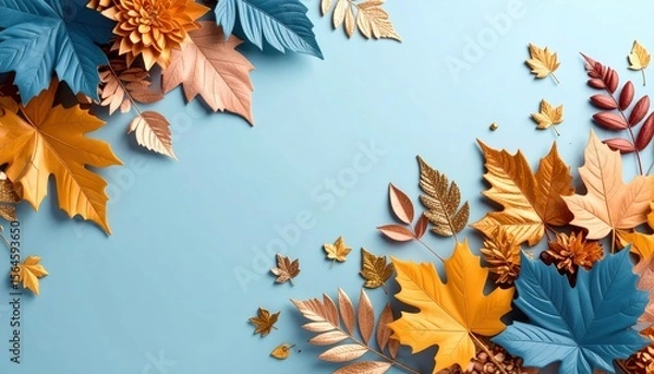 Obraz Autumn leaves arrangement nature digital artwork colorful palette flat lay seasonal beauty for fall decor