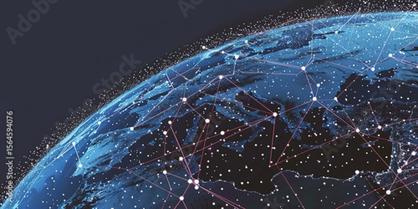 Fototapeta Earth in the starry sky and global interconnected communications concept