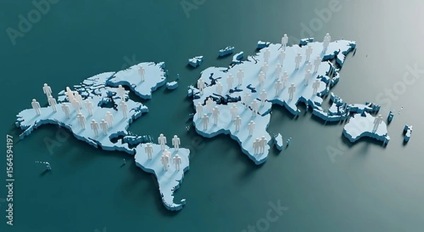 Fototapeta Global Population Distribution: A 3D World Map with Miniature People