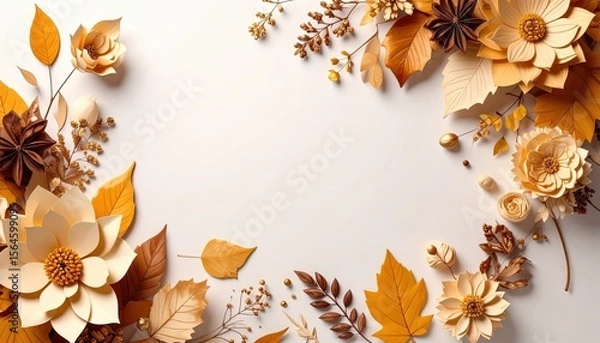 Fototapeta Autumn floral arrangement display natural setting decorative art warm tones aerial view crafting inspiration