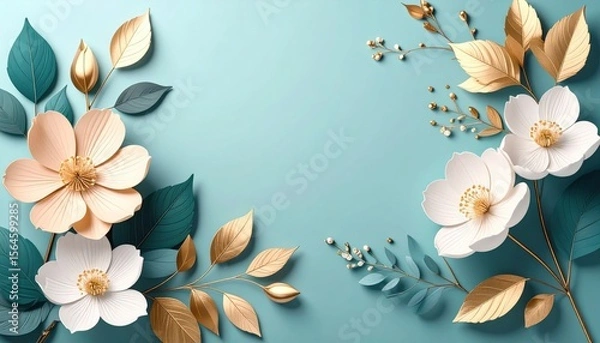 Fototapeta Creative floral paper art decoration art studio digital artwork calm environment aerial view aesthetic design for home decor
