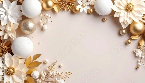 Fototapeta Elegant floral decoration with gold accents festive occasion graphic design soft background aerial view luxury concept for celebrations