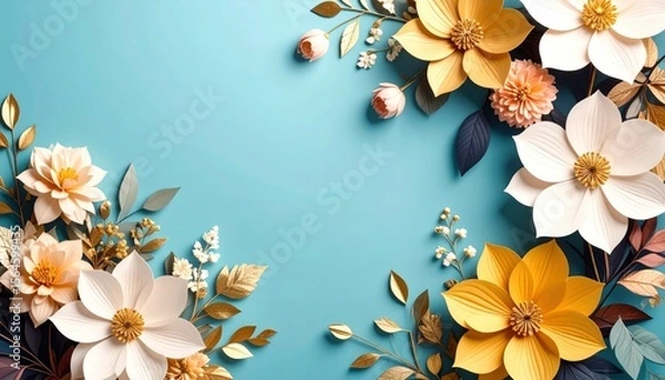 Fototapeta Floral arrangement displaying paper flowers artistic setting decorative art vibrant colors aesthetic view creative concept