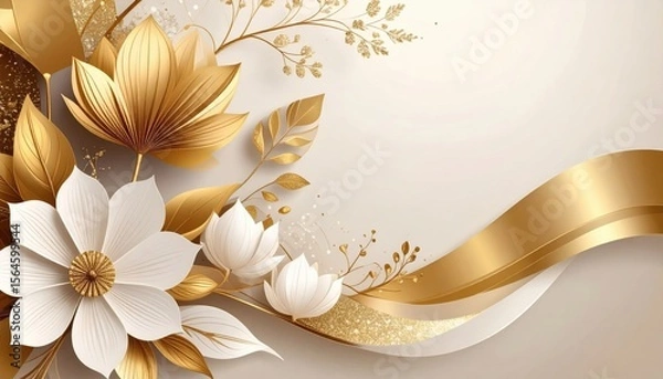 Fototapeta Elegant floral design with gold accents art background decorative content minimalist style aesthetic appeal modern concept