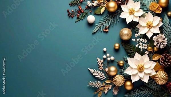 Fototapeta Elegant holiday floral arrangement festive setting decorative design home environment close-up view seasonal concept for stunning decor