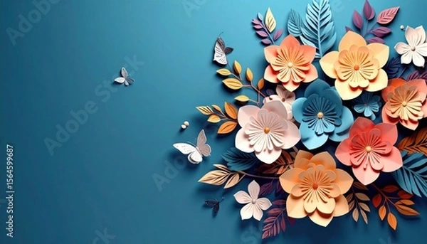 Fototapeta Vibrant paper flower arrangement creative studio digital art bright environment close-up view nature-inspired design for home decor