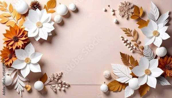 Fototapeta Floral decoration event featuring paper flowers in an elegant setting with a modern aesthetic