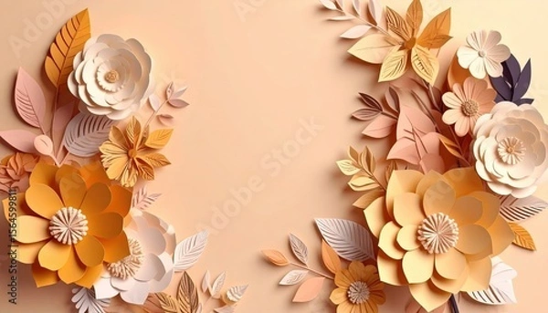 Fototapeta Vibrant floral arrangement creative studio paper art bright and colorful top-down view nature inspired design for home decoration