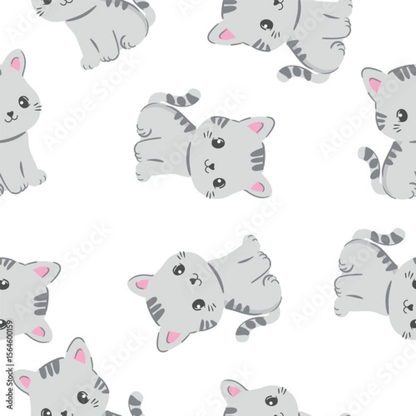 Obraz Hand drawn vector seamless pattern with playful kittens on white background