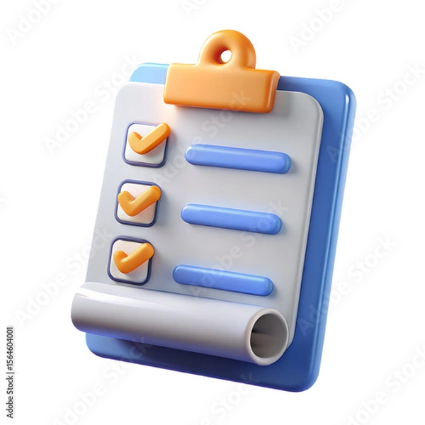 Fototapeta 3D Checklist Clipboard Icon – Task Management and To-Do List Concept